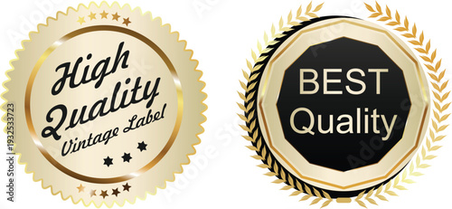 Two gold quality seals on a white background