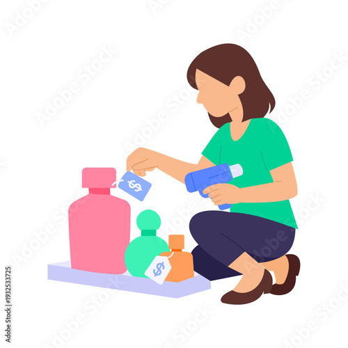Pricing Perfume, Setting competitive retail price for fragrance, Flat vector character illustration