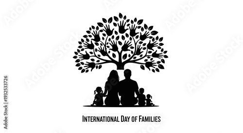 Family Tree Silhouette with Hands in Leaves, International Day of Families