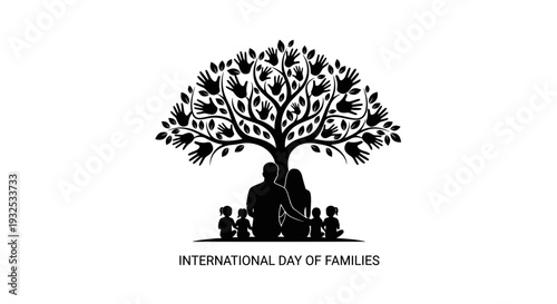 Family Tree Silhouette with Hands and Children, International Day of Families Concept