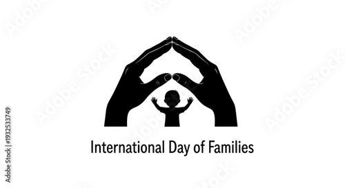 Hands Protecting Child Silhouette Under House Shape - International Day of Families