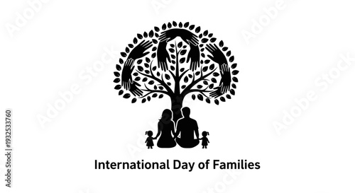 Family Tree Symbol with Hands and Children, International Day of Families
