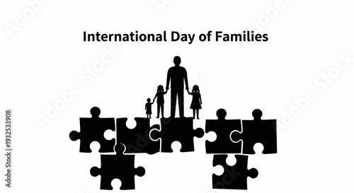 International Day of Families: Father, Mother, Children Silhouettes with Puzzle Pieces
