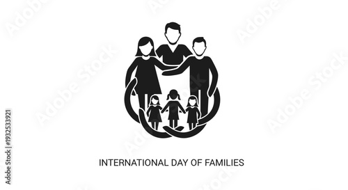 International Day of Families Icon: Loving Family Embrace with Two Parents and Three Daughters