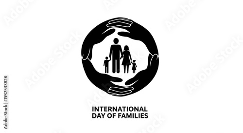 International Day of Families Icon: Hands protect family silhouette