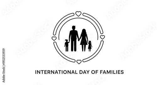International Day of Families Icon: Parents and Children Silhouette in Circle