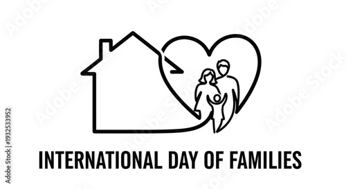 International Day of Families Illustration: House, Heart, Family Silhouette, Love, Unity