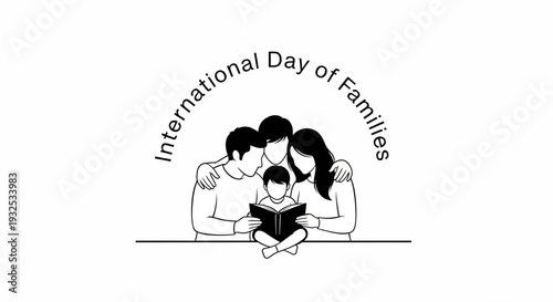 International Day of Families illustration: Parents reading with child