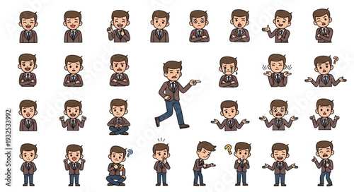 Collection of pixelated business people expressing various emotions and poses.