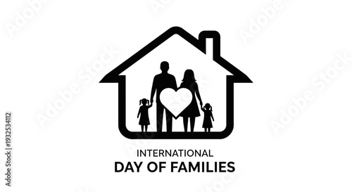 International Day of Families Silhouette - Happy Family Inside House Icon