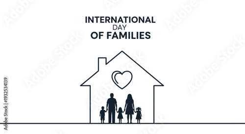 International Day of Families: Silhouette Family Inside House Outline with Heart