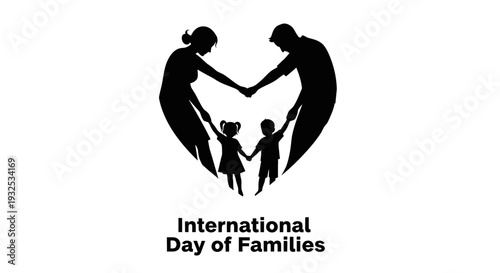 International Day of Families Silhouette Heart Logo with Parents and Children