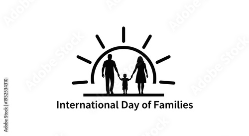 International Day of Families Silhouette: Parents and Child Holding Hands with Sun Rays