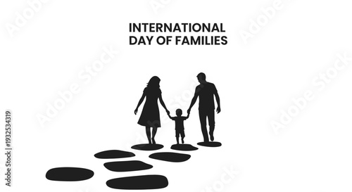 International Day of Families Silhouette: Parents and Child Walking on Footprints