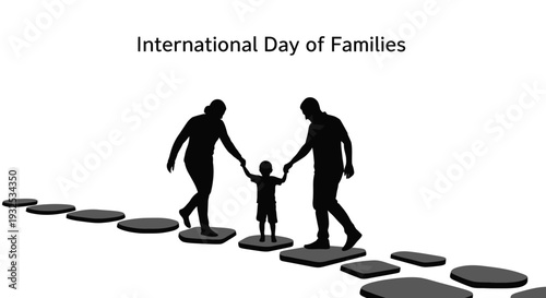 International Day of Families Silhouette: Parents Guiding Child on Stepping Stones