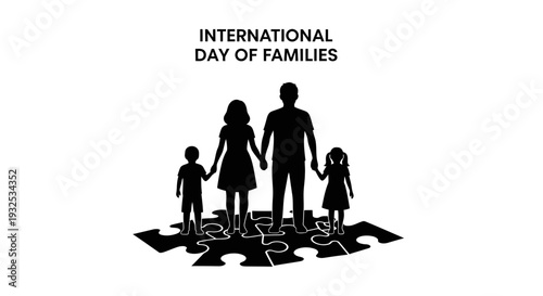 International Day of Families Silhouette: Parents Holding Hands with Children on Puzzle Pieces