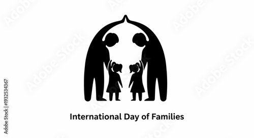 International Day of Families Silhouette: Parents Protecting Children Under Arch