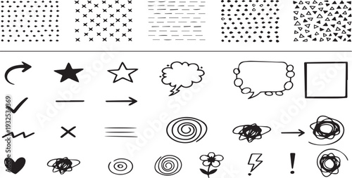Collection of various black and white icons and symbols
