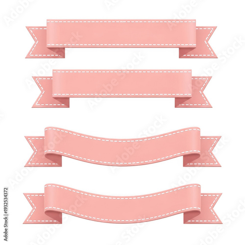 A collection of four pink ribbon banners in various styles on a white background.
