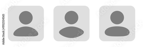 Set of three placeholder headshot avatar, user profile vector icons