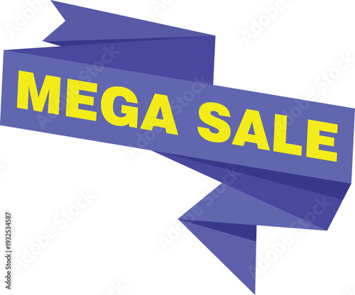 A blue banner with yellow text reading mega sale