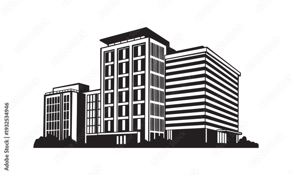 Fototapeta premium Modern office building complex silhouette.
