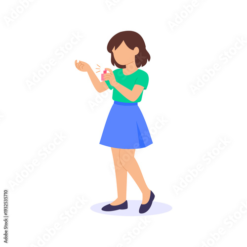 Testing Perfume, Sampling fragrance to evaluate scent profile, Flat vector character illustration