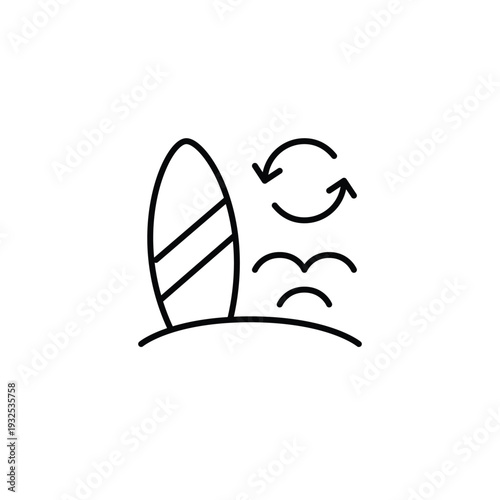 Surf on the beach and renew arrows. Pixel perfect, editable stroke vector icon