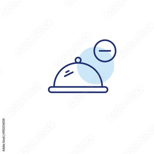 Dining reservation cancelled, remove food from order. Restaurant cloche and minus. Pixel perfect, editable stroke vector icon