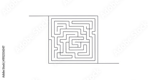 Square maze with one entry point and one exit on white background