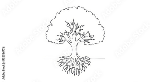 Stylized Tree With Visible Roots - Simple Line Art Illustration