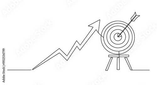 Success Growth Arrow Hits Target Bullseye on Stand - Business Strategy Concept