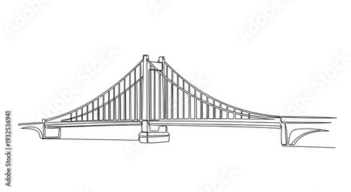 Suspension Bridge Line Art Illustration