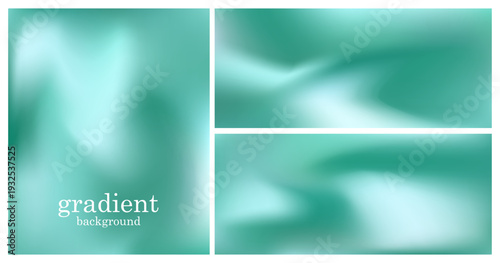 Set of liquid summer mint green gradient mesh texture backgrounds