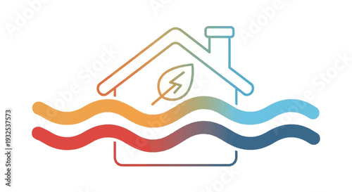 Sustainable house with energy leaf logo.