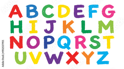 Colorful Alphabet Letters Set in Bright Primary Colors. Vector Illustrations. EPS Editable