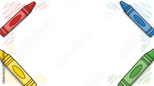 Colorful Crayons Arranged Around a Blank White Paper. Vector Illustrations. EPS Editable