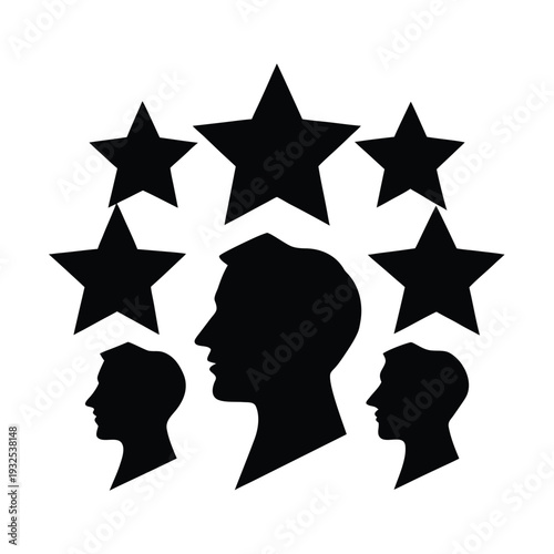 Group of people heads silhouettes with stars above representing recognition group success or awards