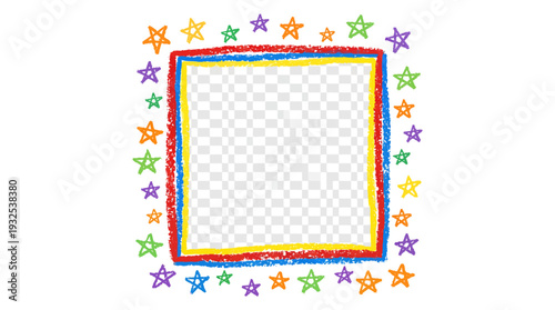 Colorful Star Border Frame with Rainbow Square Pattern. Vector Illustrations. EPS Editable