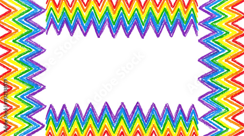 Vibrant Rainbow Zigzag Border Frame with White Center Space. Vector Illustrations. EPS Editable