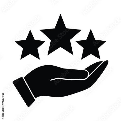 Three star rating held in open hand symbol representing value and appreciation for quality and achievement
