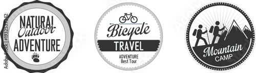 Vintage travel and adventure badges with a nature theme