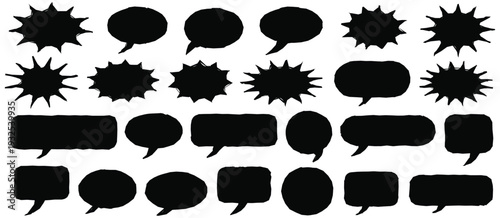 Comic Burst, Speech Bubble and Text Box Silhouettes in Vector Style, Essential Graphic Elements Set for Comic Design, Pop Art Dialog Highlights and Creative Retro Storytelling