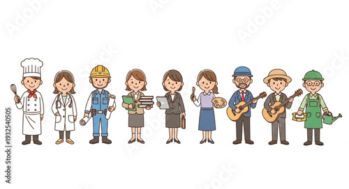 Diverse group of professionals representing various occupations, standing together in unity.