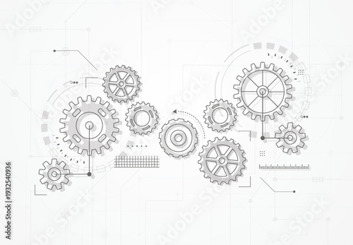 Abstract cogs and gear wheel mechanism technology background. Machine engineering design. Vector illustration