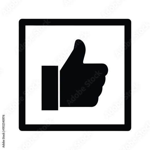 Thumbs up symbol in square frame approval sign best choice positive feedback gesture vector illustration