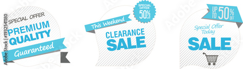 A set of sale and premium quality stickers on a white background