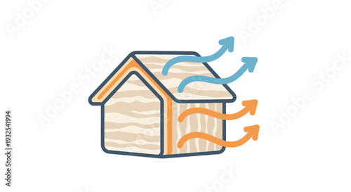 Simple house with arrows indicating airflow.