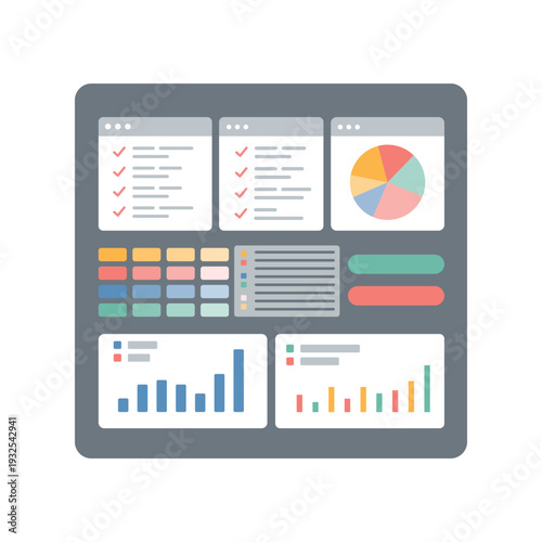 Business Analytics Dashboard Template – Data Visualization Charts and Statistics Admin Panel Vector
