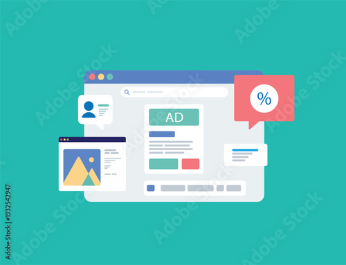 Digital Advertising Concept Illustration – Online Marketing Campaign and Web Banner Ad Interface Vector